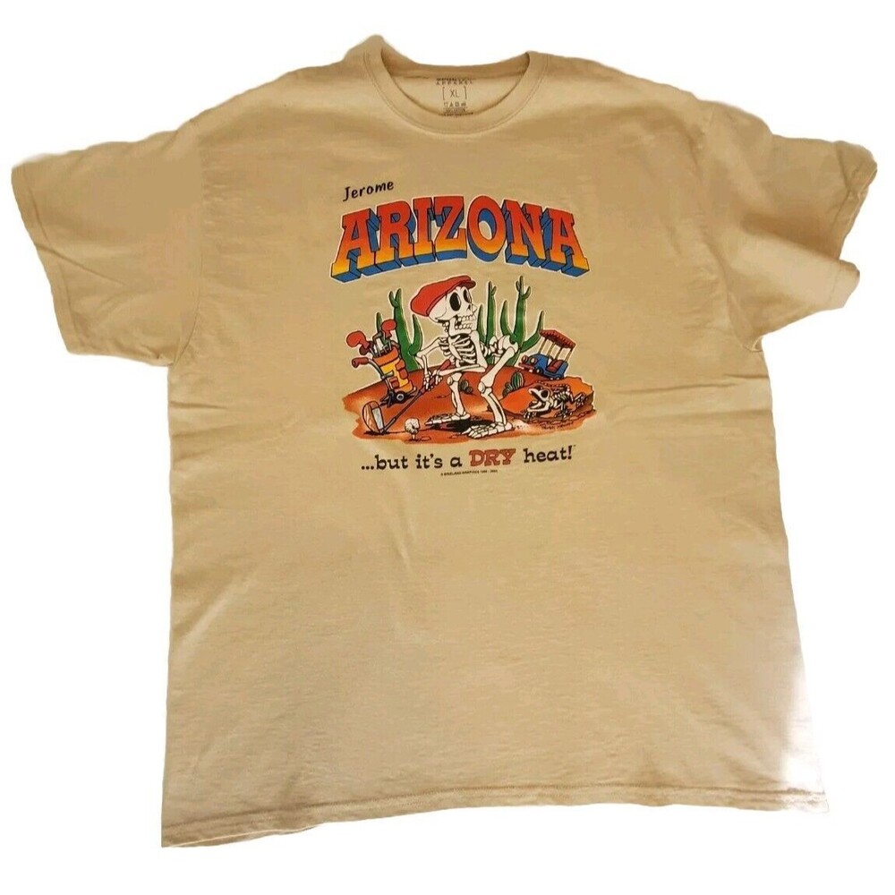 Vintage Funny Skeleton Arizona Desert  Beige T-Shirt Graphic Tourist Humor Sz XL
